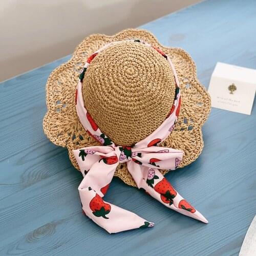 New Summer Childrens Straw Hat, Female Baby, Breathable Ribbon Bow, Beach Sun Hat, Childrens Princess Travel Sun Hat