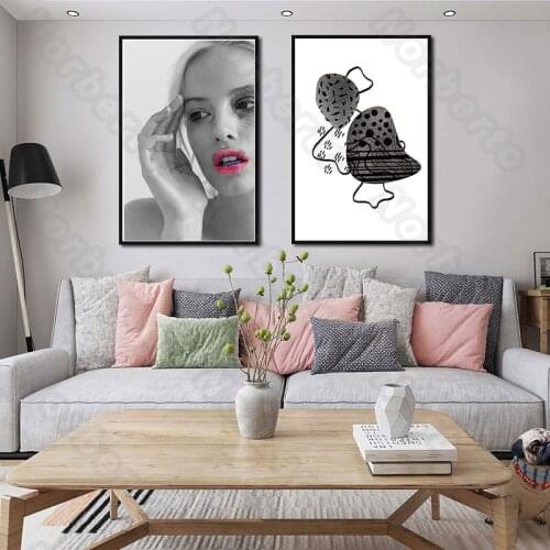 Modern Abstract Canvas Painting and Posters Wall European Beauty with a Pink Lip an Abstract Artwork for Living Room Decoration