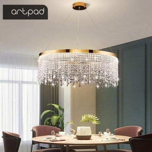 Artpad Modern Living room Round Crystal Chandelier Luxury Dining room Hanging lamp Gold Home Decor LED Pendant Light Fixture