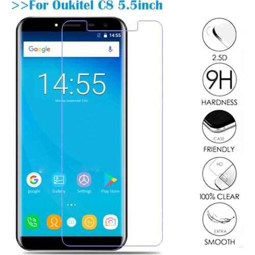 2PCS Glass For Oukitel C8 Tempered Glass For Oukitel C8 C 8 5.5'' phone Guard Cover 9H Front Screen Protector Film Case Film