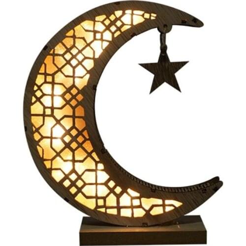 Ramadan Eid Mubarak Wooden Moon Ornaments Arab Muslim Light Crafts Decorations