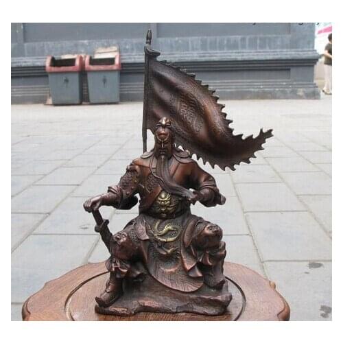 Xd 001570 China Red Bronze Sit hill banner Guan Gong Hold Sword Dragon warrior statue