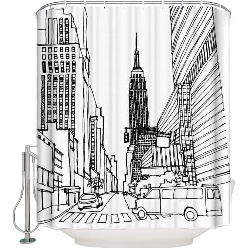 WARMTOUR Shower Curtain Street Architecture City Illustration Bath Curtains Bathroom Decor with Hooks