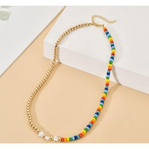 ZMZY Bohemian Gold Color Bead Shell Star Charm Necklaces For Women Fashion Beach Simple Lock Choker Collar Gift