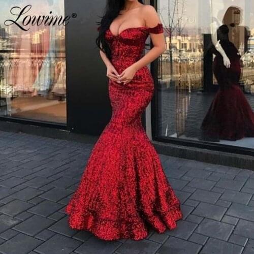 Sequins Robe Mermaid Evening Dress Off Shoulder Prom Dresses Long 2020 Custom Made Formal Gown Party For Dubai Arabic Women