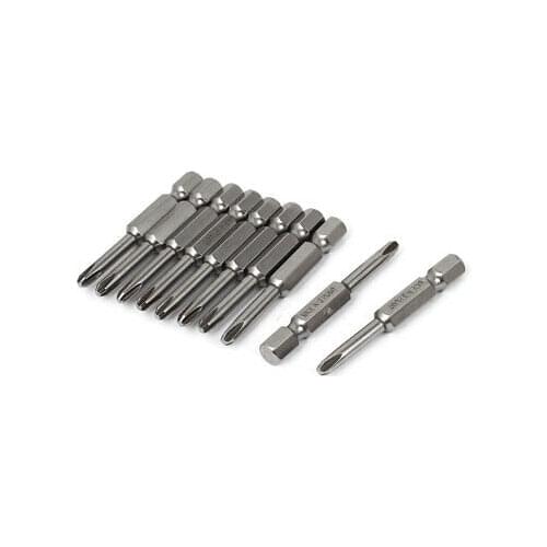 1/4" Hex Shank 4mm PH2 Magnetic Phillips Screwdriver Bits Gray 10pcs