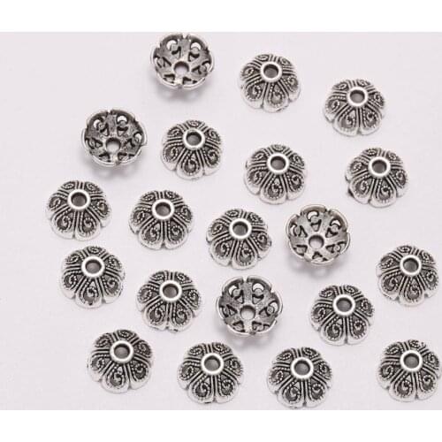 50pcs/Lot 8mm 6 Petals Tibetan Antique Hollow Out Flower Loose Sparer Apart End Bead Caps For DIY Jewelry Making Findings
