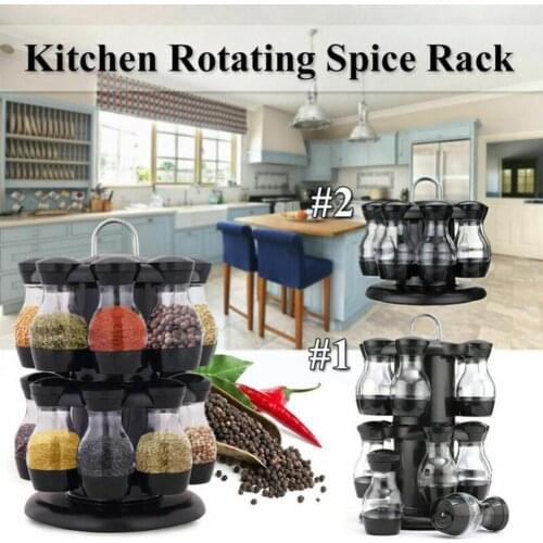 8/16Pcs Condiment Set 360 Rotating Spice Jar Rack Kitchen Cruet Sugar Bottle Container Jar Coffee Condiment Rack Organizer I6A8