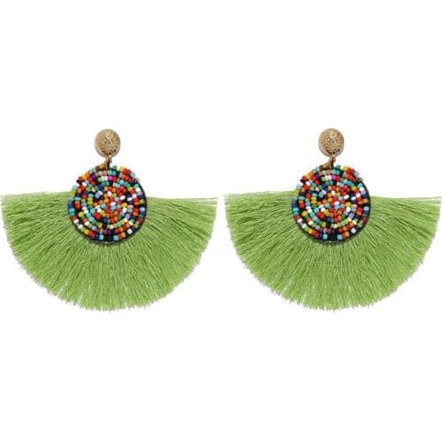 8Seasons Fashion Women Stud Earrings Jewelry Thread Tassel Fan Earrings Boho Seed Beads Colorful Accessories Trendy Charms,1Pair