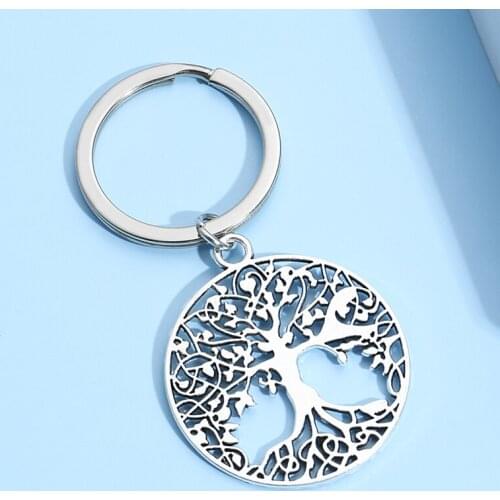 Large Hollow Plant Keychain Round Tree Key Ring Nature Key Chains For Women Men Handbag Accessorie Car Hanging Handmade Jewelry