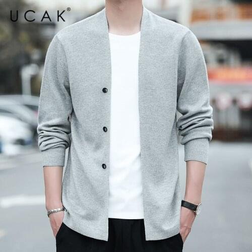 UCAK Brand Mens Turn-down Collar Wool Fake Two Sweaters Clothing NEW Autumn Classic Streetwear Pullover Homme Clothes U1005