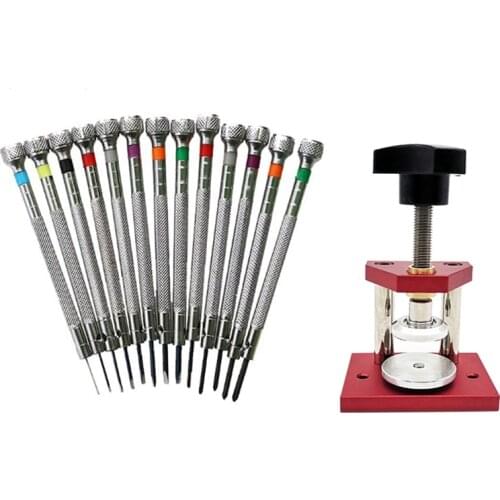 1Pcs Watch Case Press Medium Heavy Duty Watch Case Pressing Tool with 12 Nylon Dies for Watch Repair & 13Pcs 0.6Mm-2.0Mm Watchma