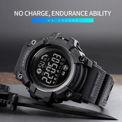 SKMEI 1643 Digital Men Wristwatch Bluetooth Heart Rate Smart Clock Fitness Pedometer Calories Waterproof Male Watch inteligen