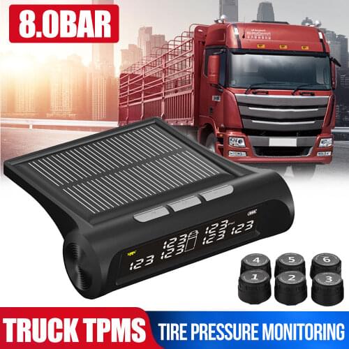 Tire Pressure Monitoring 8.0bar 6PCS Sensor Tire Pressure Alarm Truck Vehicles TPMS Real-Time Display USB Explosion Proof