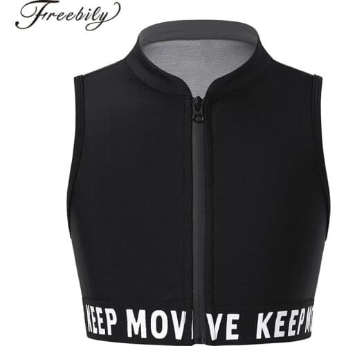 Kids Girls Dance Sport Vest Running Tops Stand Collar Sleeveless Front Zipper Closure Racer Back Gym Yoga Fitness Sport Tank Top