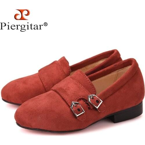 Piergitar 2018 new arrival Handmade kids velvet shoes leather insole slip-on Parent-child style children loafers full-size