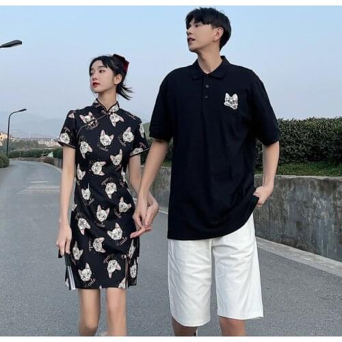 【 F23】Lovers wear 2021 spring and summer new Korean version of short-sleeved T-shirt women dress