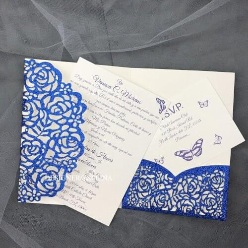 50X Luxury Wedding Invitation with RSVP Card Sprinkle Laser Cut Bridal Shower Invites Customized Glitter Quinceanera Invitations