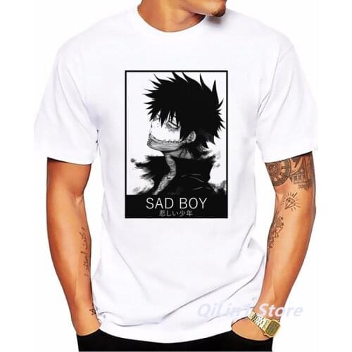 Sad Boy Japanese Anime Graphic Cartoon Print Tshirt Men Harajuku Shirt Funny T Shirt Summer Tops Short Sleeve T-Shirt Homme