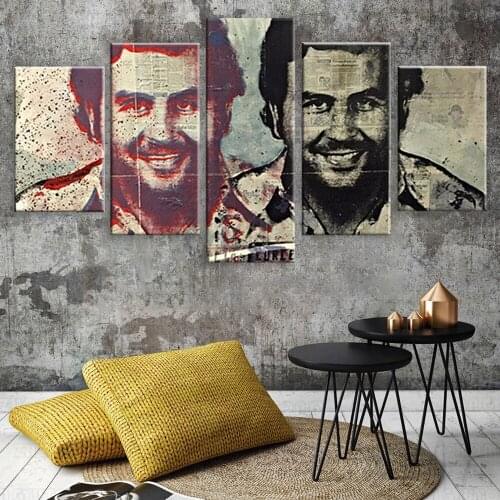 Hd print 5 pieces Pablo Escobar Hot Famous Art Painting Vintage Canvas Poster Wall Home Decor with frame