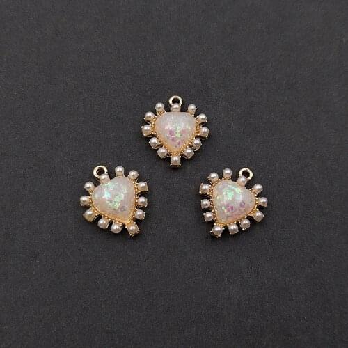 20 PCS 16x19mm Metal Alloy Imitation Pearl Heart Pendant Charms For Earrings Bracelet Necklaces DIY Handmade Jewelry Accessories