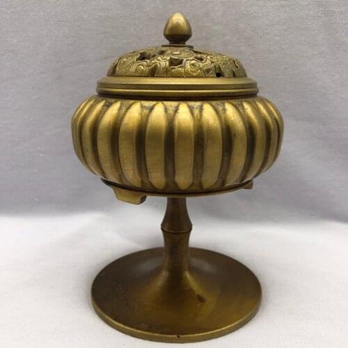 Chinese Collect Brass Sculpture Pumpkin Incense Burner Metal Crafts Home Decoration