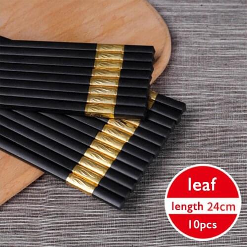 350E 10 Pairs Chinese Chopsticks Alloy Gold Leaf Pattern Chopsticks Restaurant Long Sushi Chopsticks Household Tool
