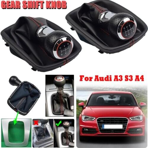 5 Gear 6 Speed Manual MT Car Shift Gear Knob With Leather Knob Red Line For Audi A4 B7 8E 8H 2004-2008