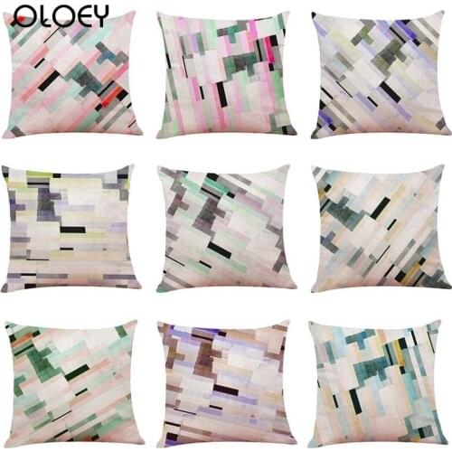 Geometric Color Square Linen Soft Pillowcase, Size 45x45cm, Home Bedroom Office Decoration, Hotel Car Decorative Pillowcase