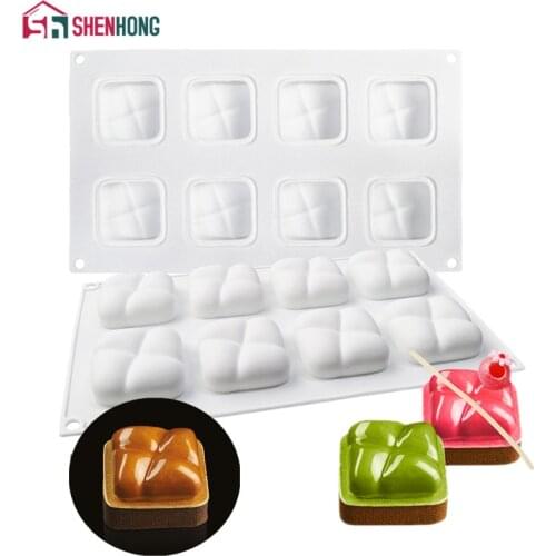 SHENHONG 8 Holes Stone Square Tart Decoration Silicone Pastry Cake Mold For Baking Mousse Chocolate Pan Tartlet Dessert Mould