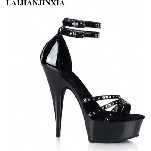 LAIJIANJINXIA New Women Summer Sandal Sexy 15cm Thin High-Heels Shoes Ankle Strap Nightclub Dancing Shoes Womens Sandals H-039