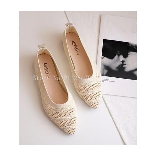 Maggies Walker Womens Casual Shoes Soft Bottom Knitted Flats Pointed-toe Shallow-mouth Mixed-color Woven Flats Size 36~40