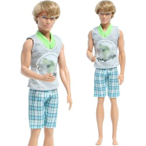 Fashion Men Outfit Vest Plaid Short Pants Daily Casual Wear Cool Clothes for Ken Doll Accessories Dollhouse Baby Girl DIY Toy