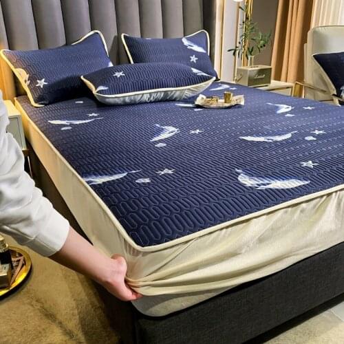 Cartoon Whale Silky Nano Latex Cool Bed Mattress Cover Summer Fitted Bed Sheet Pillowcase Summer Sleeping Bed Mat Set for Adults