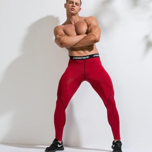 Mens high stretch fitness trousers, sports tights, slim and quick-drying running training pants