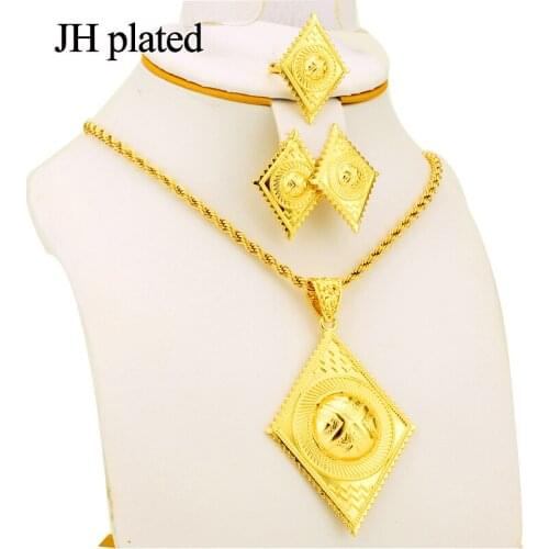 JHplated Womens Fashion Jewelry Sets with Black Rope&chain Ethiopian Jewelry Eritrea African Set