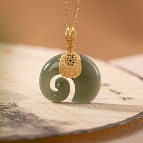Natural 925 sterling silver gilded inlaid green hetian jade elephant retro pendant jewellery fashion for women lucky silver