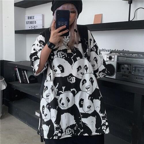 2021 spring and summer new design sense niche fashion brand couple womens top loose short-sleeved cartoon printed t-shirt