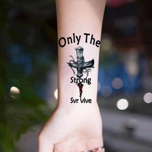 New English Flame Cross Temporary Tattoo Stickers for Men Women Waterproof Cool Fake Tattoos Arm Calf Full Body Tattoo Stickers