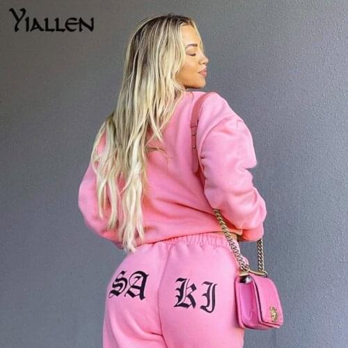 Yiallen Autumn New Casual Solid Two Piece Set Women Flocking Loose Simple Long Sleeve Sweatshirt+Elastic Waist Sporty Pants Hot