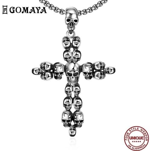 GOMAYA Stainless Steel Necklace For Men European And American Retro Style Skull Cross Shape Unisex Jewelry Party Prom Gift New