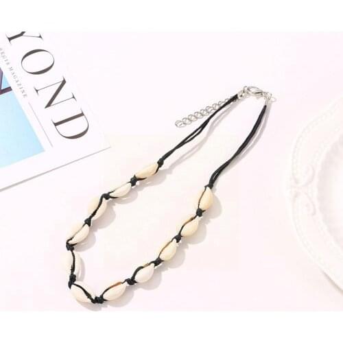 Natural Shell Necklace Female Black Knotted Necklace Woven Wind Beach Hand Necklace M6A6