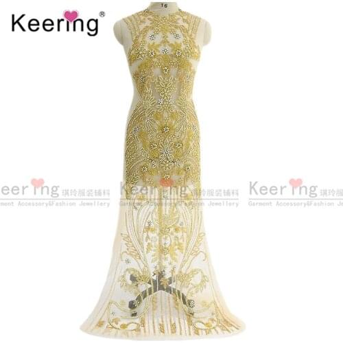 Hand-made gold crystal rhinestone panel For Wedding Dress WDP-219