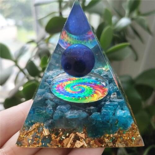 Orgonite Pyramid Lpis Lazuli Crystal Apatite Sphere Natural Cristal Stones Orgone Energy Healing Reiki Chakra Resin Glue Pyramid