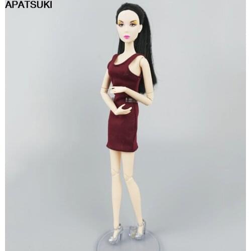 Wine Sleeveless Tank Dress Dolls Accessories For Barbie Doll Clothes Outfits Casual Wear Costume For 1/6 BJD Doll Kids DIY Toys