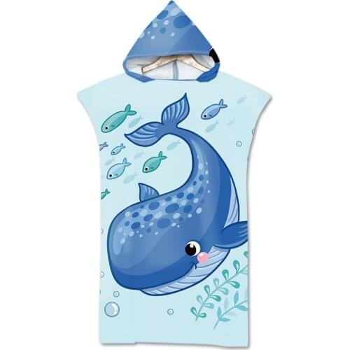 Microfiber Printed cartoon fish Hooded Beach Towel For Adults Quick Dry Swimming Pool Poncho Bath Towel With Cloak Bathrobe
