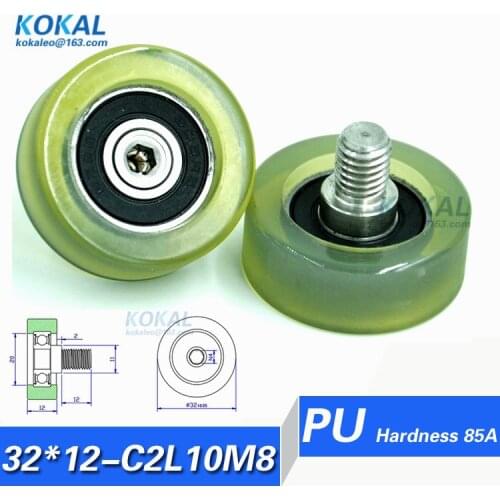 [PU32*12-C2L10M8]Free Shipping 10pcs high quality 608RS TPU PU ball bearing roller with 32MM outer diameter electric bike wheel