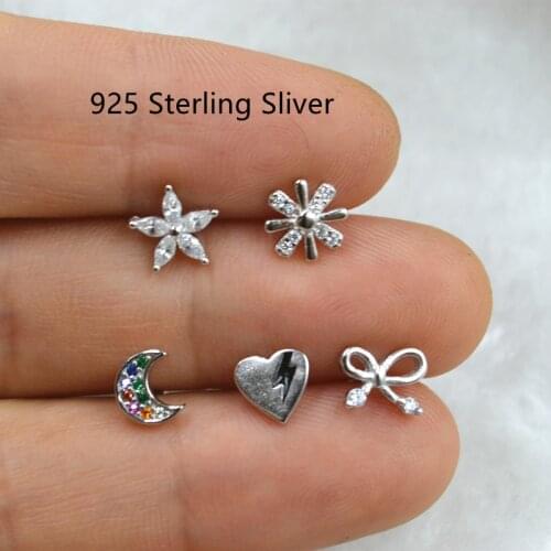 10pcs/lot 925 Sterling Silver Ear Studs Helix Bar Ear Tragus Cartilage Earring Upper Studs CZ Gems Body Piercing Jewelry Earring