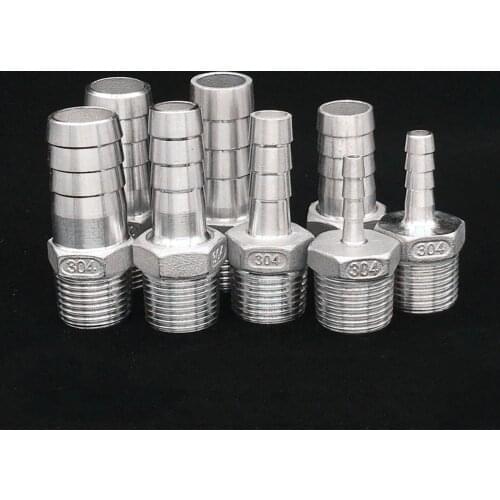 1/8" 1/4" 3/8" 1/2" 3/4" 1" BSPT Male x 6/8/10/12/13/15/16/19/20/25/32mm Hosetail Barb Connector 304 Stainless Steel
