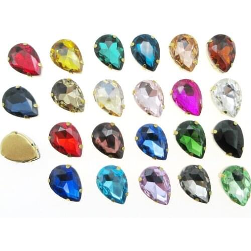 7 sizes 25 colors nice glass Crystal strass Gold claw water drop teardrop Sew on rhinestones wedding dress bags shoes decoration